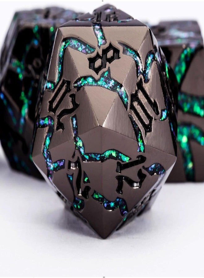 Maywin DND Crack Stripe Dice,Metallic Glitter Dice Set with Gift Box,Metal Polyhedral D&D Dice for Role Playing Game - Image 2